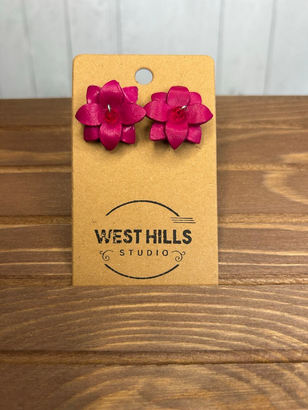 Genuine Leather Flower Earrings Bright Pink Pansy Post Earrings NEW!  FAST SHIP